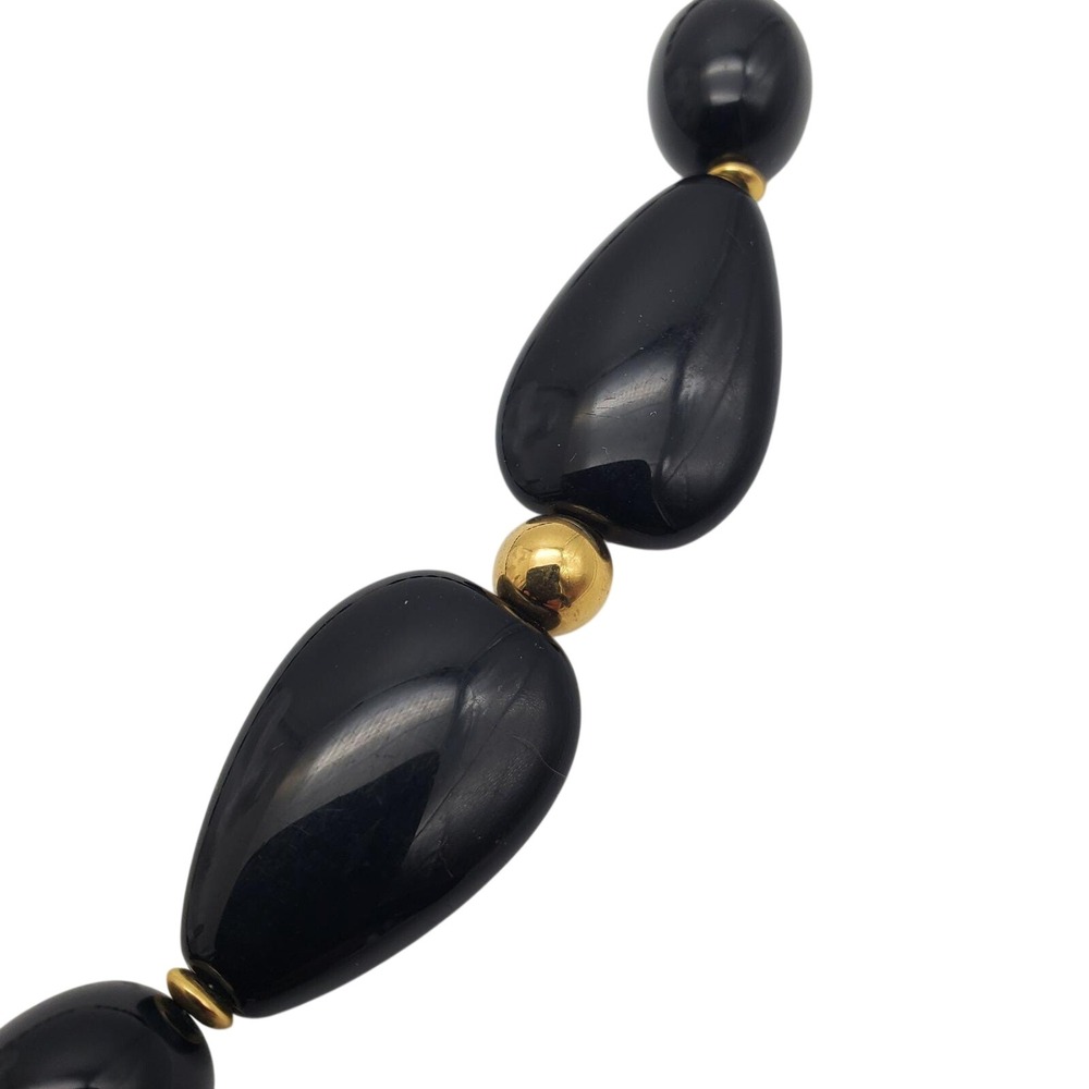 Napier Black & Gold Beaded Necklace Acrylic Graduated‎ Barrel Beads MCM 1960s - Picture 5 of 10